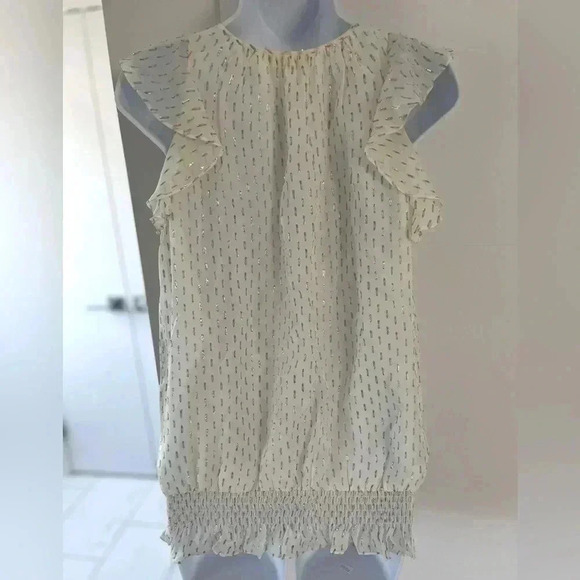 RAMY BROOK NY/ Silk blend blouse/ Off-white with colourful foil detail/Size US M - Picture 6 of 13